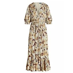Polo Ralph Lauren Floral Pleated Satin Dress‎ Sunflower Floral size 4 Cottage